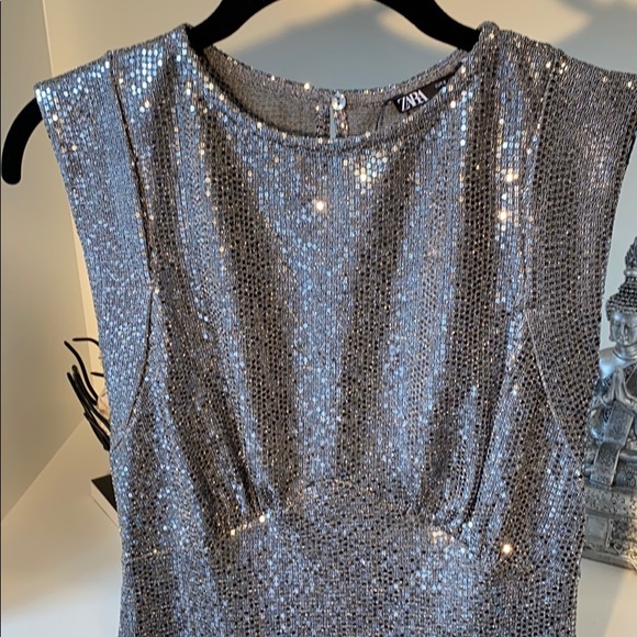 Zara Silver sleeveless mini dress NWT - Picture 2 of 7